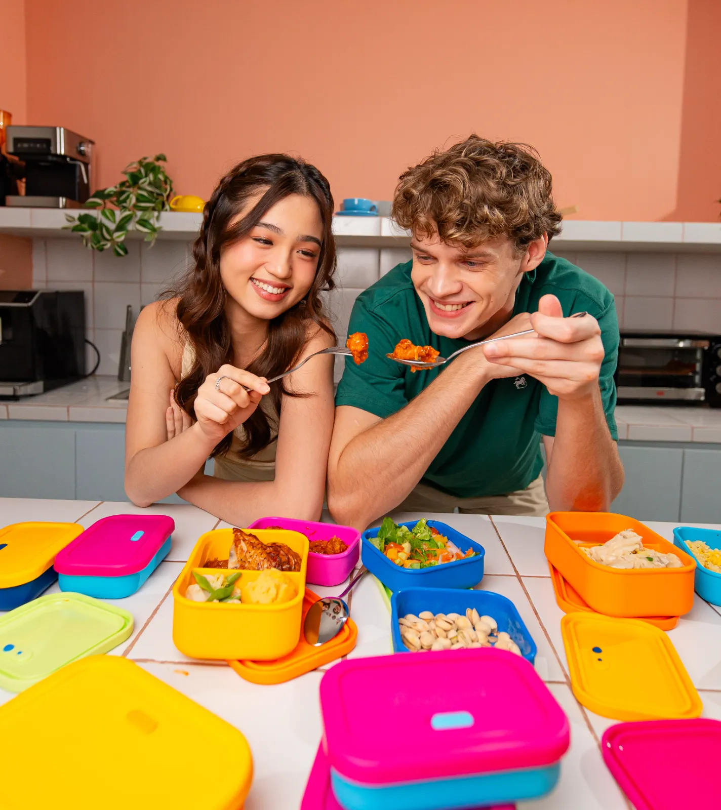 Colorful LUNCHED silicone lunch boxes with fresh ingredients